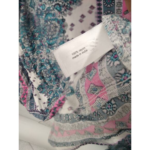 Lane Bryant Blouse Top Plus 18 Classic‎ Long Sleeve Square Neck Boho Teal Pink - Picture 10 of 12